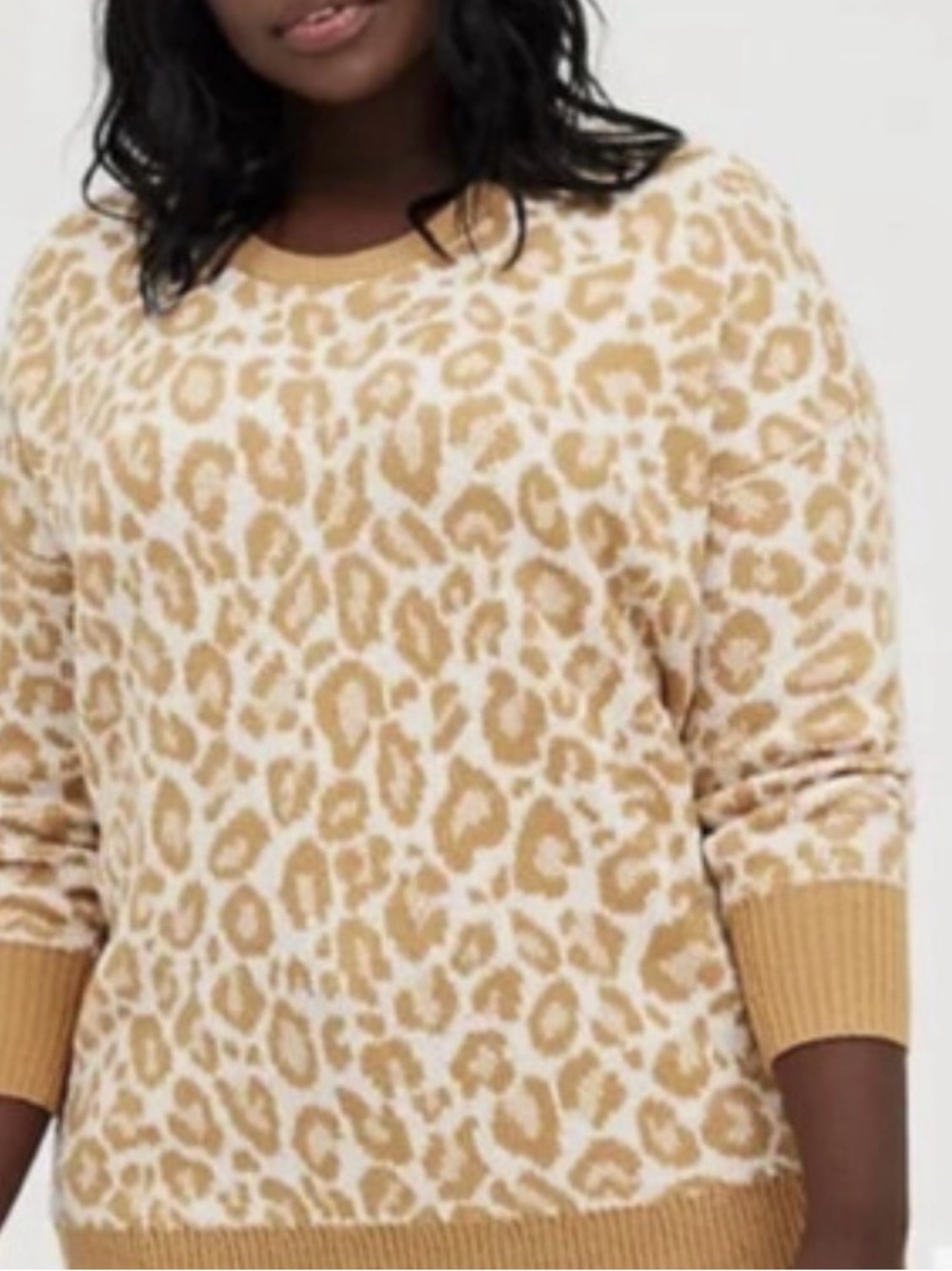 Torrid Leopard Print Drop Shoulder Cream & Tan Crew Neck Sweater, Size Women’s 0